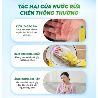 [TẶNG NƯỚC RỬA RAU CỦ] Combo 3 Chai Nước Rửa Chén Dung Tích 1L Tự Nhiên, Sạch sâu, An Toàn Cho Da