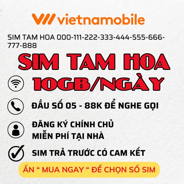 Sim 4G Vietnamobile SỐ ĐẸP, TẶNG data 10GB/ngày, sim trả trước cam kết nạp 90k – 100k/ tháng