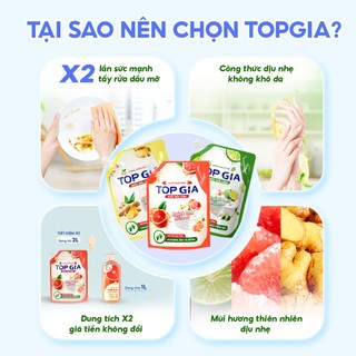 [COMBO TIẾT KIỆM] Nước Rửa Chén Bát TopGia Thiên Nhiên, Đánh Bay Dầu Mỡ, An Toàn Cho Gia Đình, Hương Chanh Gừng Bưởi