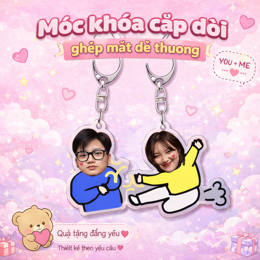 (  QUÀ TẶNG 8/3  ) Móc khóa quà lưu niệm in hình chibi cute cặp đôi theo yêu cầu chất liệu mica - TRÍ DECOR