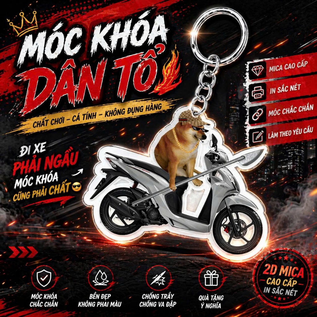 Móc khoá Cheems cưởi xe mẫu hot - móc khoá mica