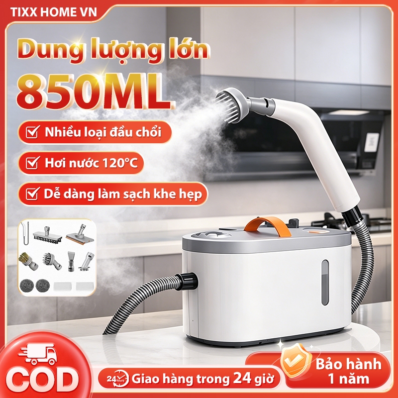 Tixx Máy làm sạch hơi nước nóng đa năng 850ml nhiệt độ 120°C Máy làm sạch bằng hơi nước