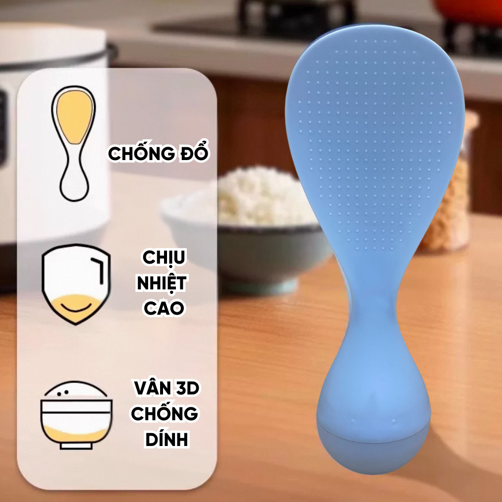 🌤️COD🌤️Muôi Xới Cơm Lật Đật Cao Cấp Chịu Nhiệt Muỗng Cơm Tự Đứng Không Đổ Hạt Vân 3D Chống Dính An Toàn