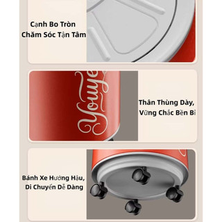 Thùng Rác Coke Dung Tích 13L Có Nắp Nhấn Nhỏ Gọn, Đa Năng Cho Phòng Khách, Nhà Tắm, Ô Tô Có Bánh Xe