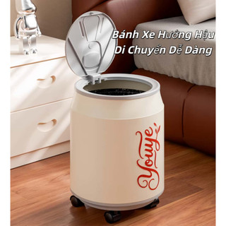Thùng Rác Coke Dung Tích 13L Có Nắp Nhấn Nhỏ Gọn, Đa Năng Cho Phòng Khách, Nhà Tắm, Ô Tô Có Bánh Xe