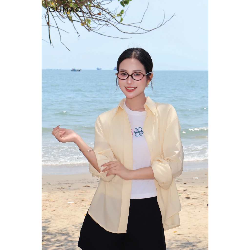 Áo sơ mi nữ Gmorning - GUMAC form rộng thoải mái phối nẹp giữa  YAF11019