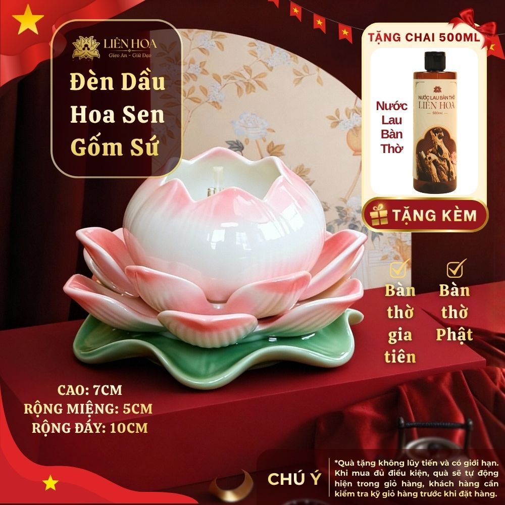 Đèn Dầu Thờ Cúng Hoa Sen Gốm Sứ Liên Hoa | Đèn Thờ Bàn Thờ Phật, Gia Tiên Trang Nghiêm
