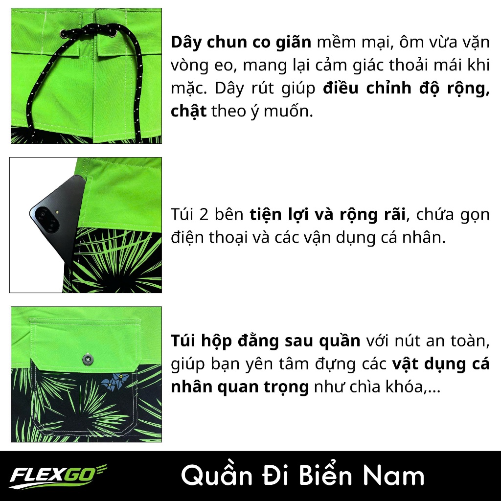 (Hỏa tốc HCM) QUẦN ĐI BIỂN NAM CAO CẤP Flexgo  – NHANH KHÔ, THOÁNG KHÍ, PHỐI MÀU NĂNG ĐỘNG