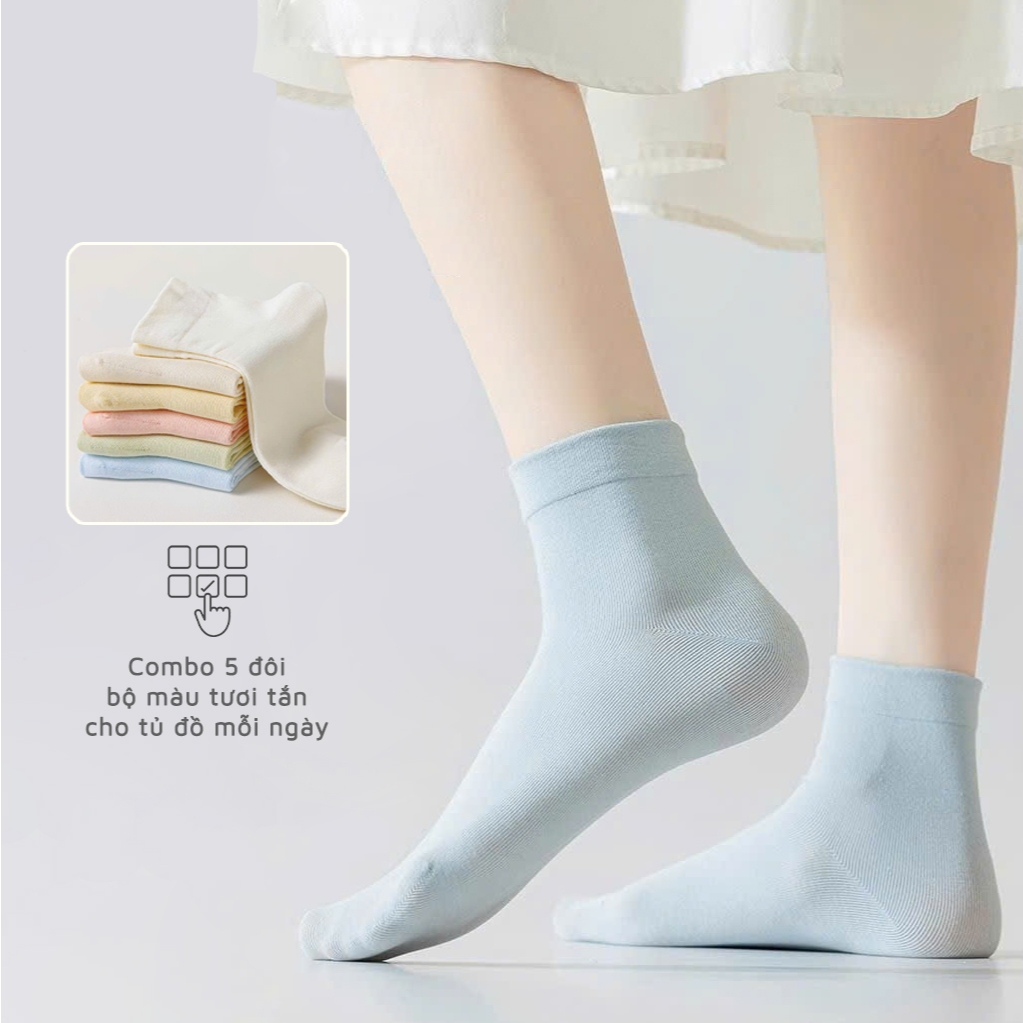 Tất vớ nữ cổ trung trơn mix nhiều màu sắc, chất liệu mềm mịn co giãn 4 chiều - Ekiu Perseper