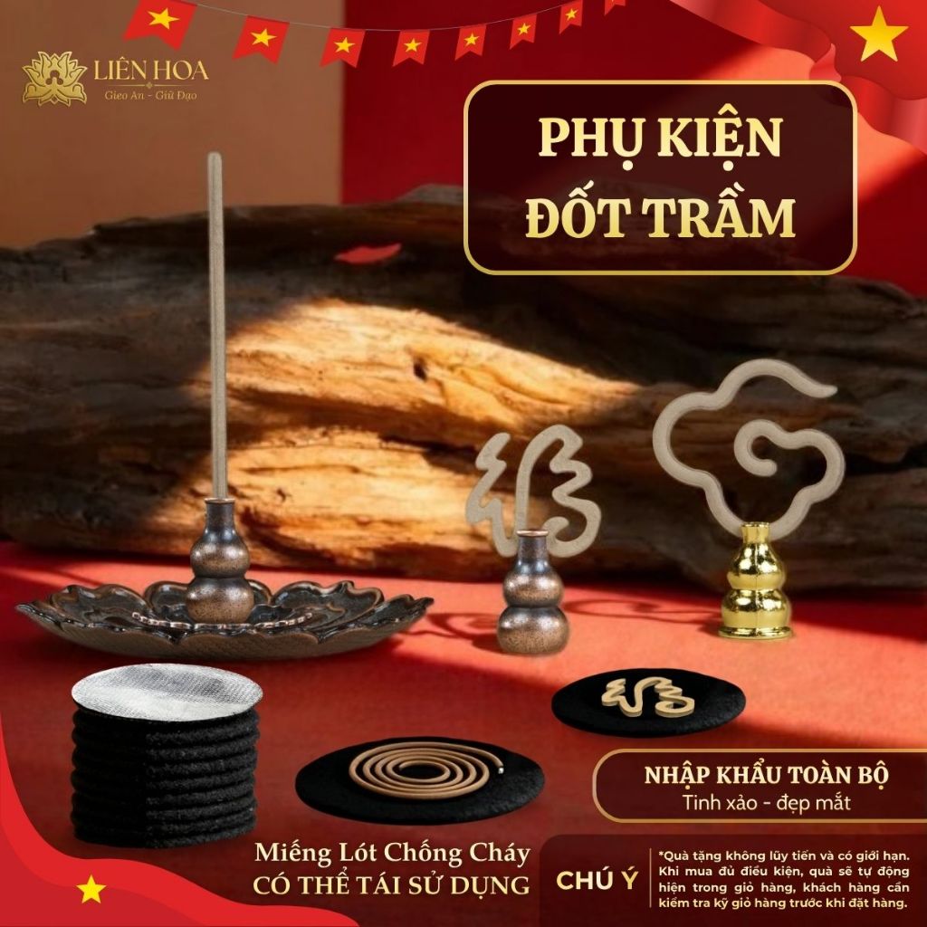 Bộ Đế Cắm Nhang Xông Trầm Liên Hoa – Phụ Kiện Thưởng Trầm, Thờ Cúng Trang Nghiêm