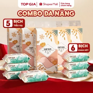 Thùng 5 bịch khăn giấy rút tiểu hạ và thùng 6 bịch khăn ướt Topgia cao cấp, tiện lợi