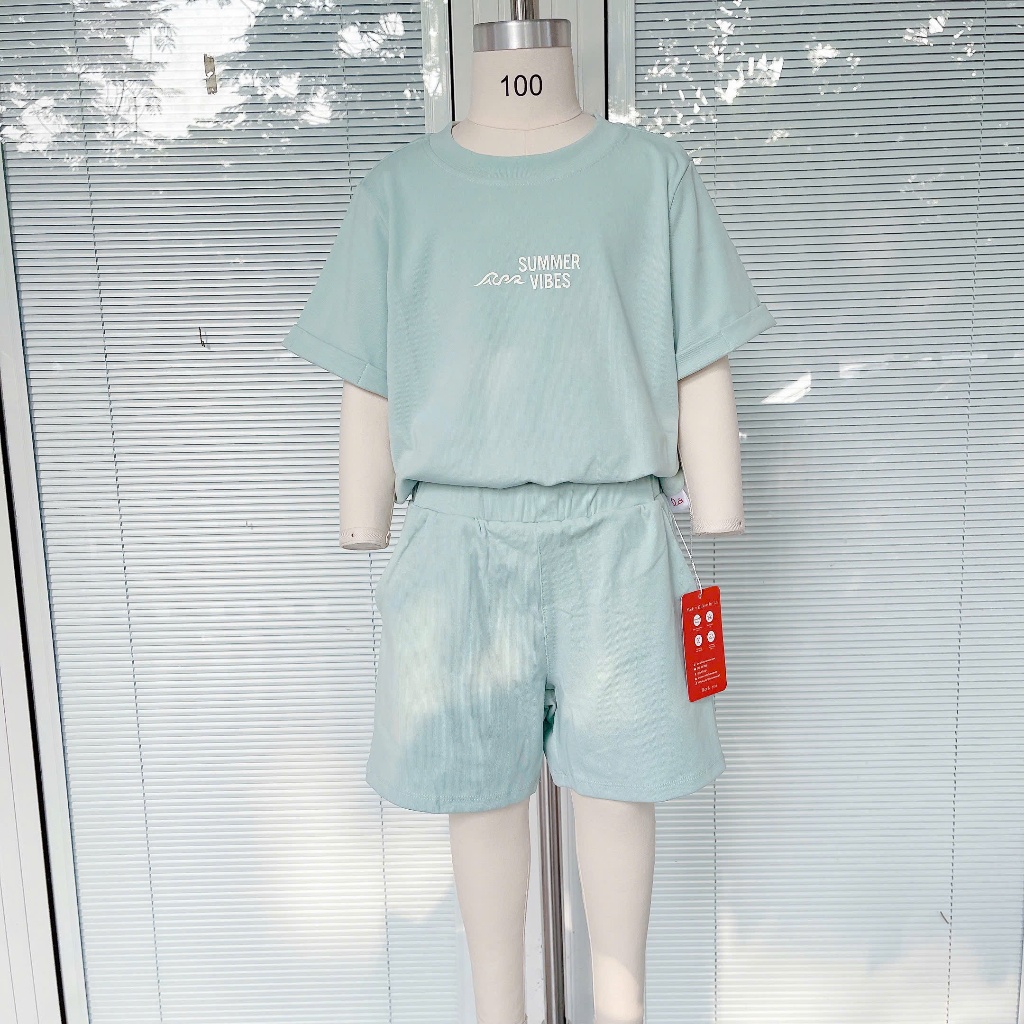 Bộ cộc tay bé trai Lá Homewear LC01, bộ đùi cho bé vải Lyocell Cotton in hình tay vắn năng động