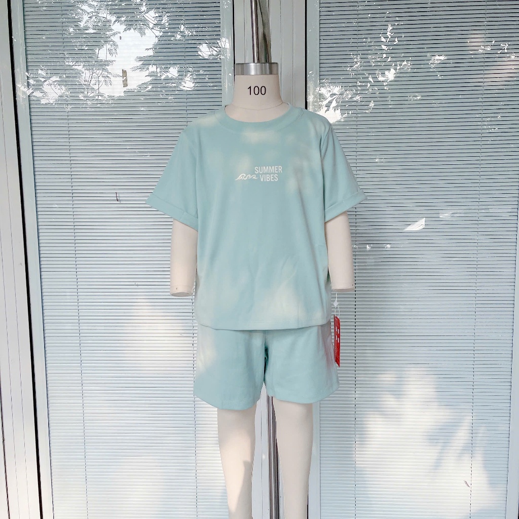 Bộ cộc tay bé trai Lá Homewear LC01, bộ đùi cho bé vải Lyocell Cotton in hình tay vắn năng động