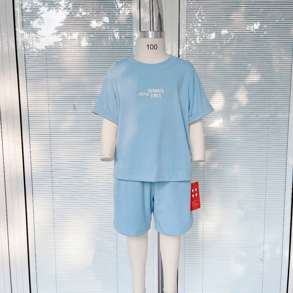 Bộ cộc tay bé trai Lá Homewear LC01, bộ đùi cho bé vải Lyocell Cotton in hình tay vắn năng động