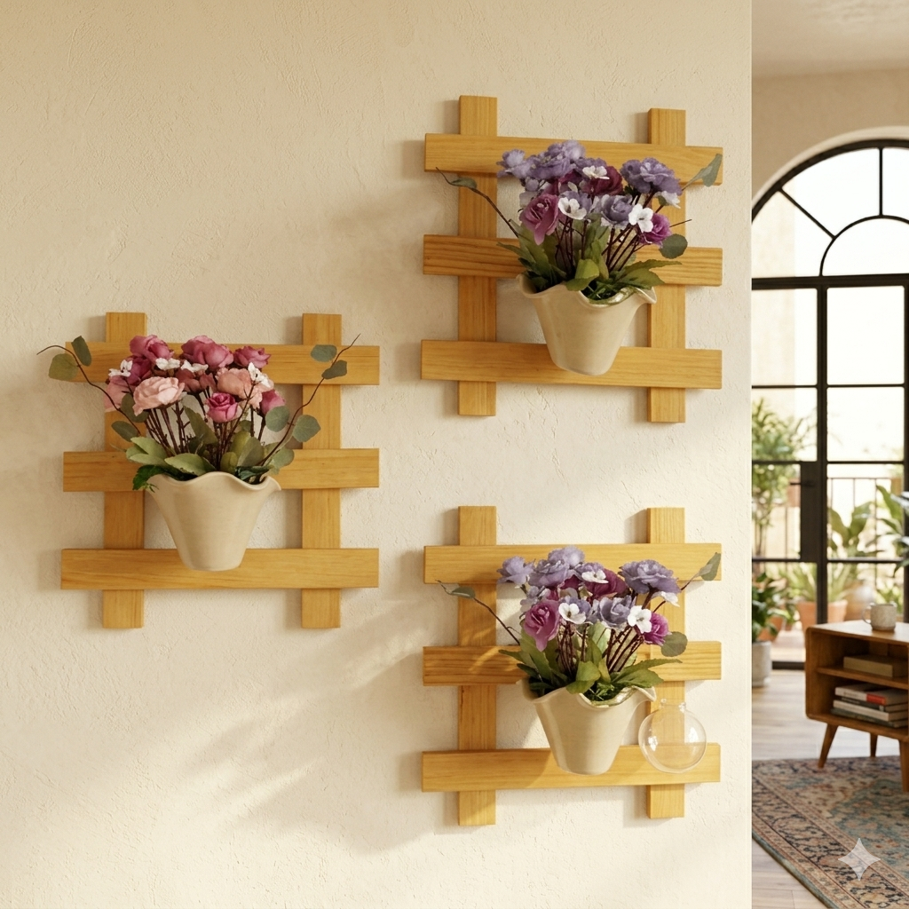 Kệ Gỗ Treo Tường Decor Ban Công 30x30cm - Kệ Thang Gỗ Trang Trí Cây Cảnh, Đồ Lưu Niệm Đa Năng (Gỗ Tự Nhiên)