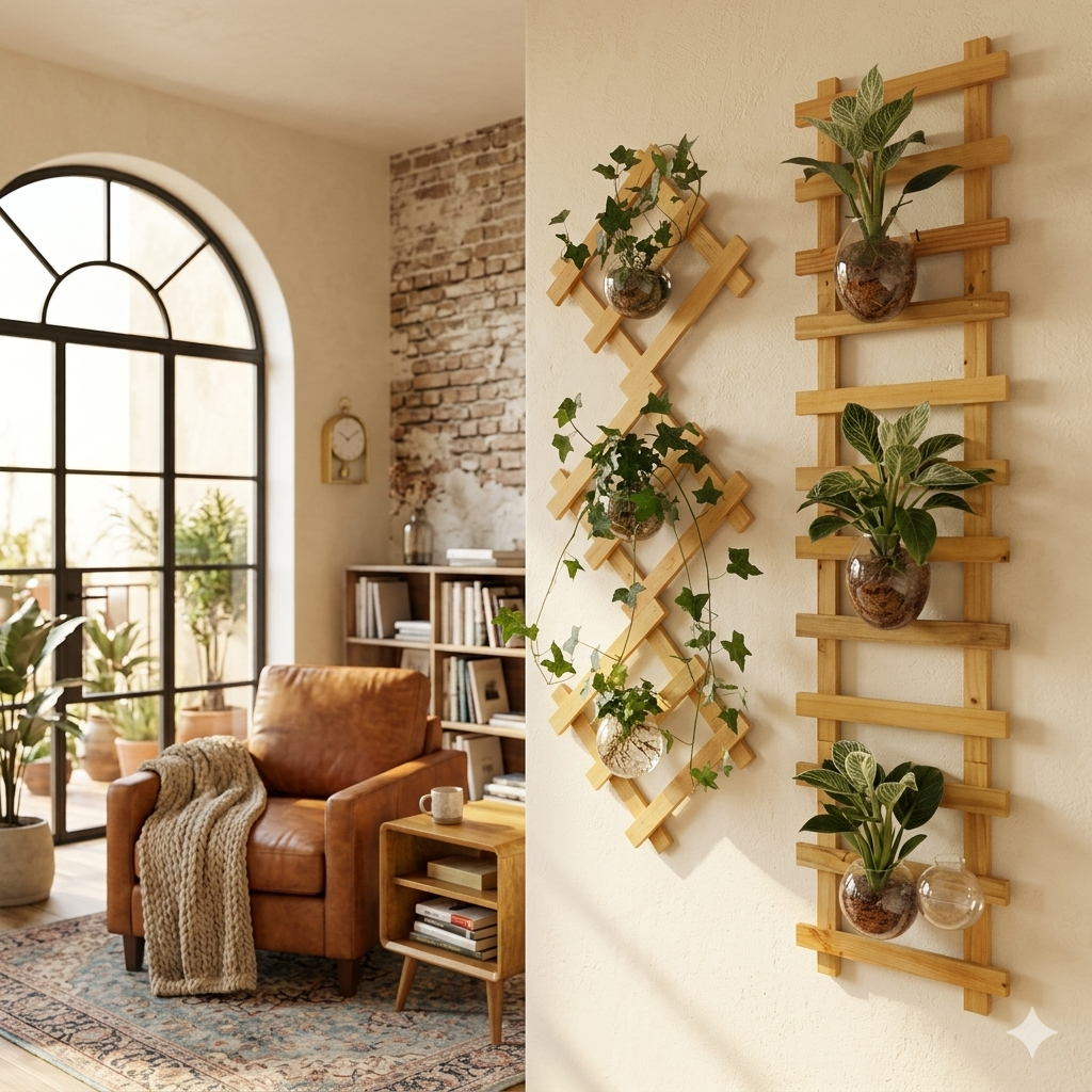 Kệ Gỗ Treo Tường Decor Ban Công 30x30cm - Kệ Thang Gỗ Trang Trí Cây Cảnh, Đồ Lưu Niệm Đa Năng (Gỗ Tự Nhiên)