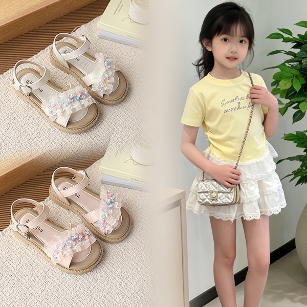 Sandal Bella Neman Bé Gái Mùa Hè 2026 Đính Ngọc Ruffle Xinh Xinh, Siêu Mềm Chống Trơn Trượt