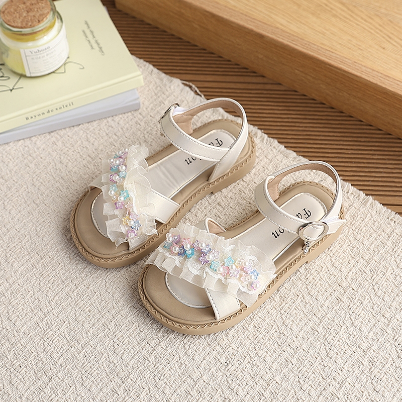Sandal Bella Neman Bé Gái Mùa Hè 2026 Đính Ngọc Ruffle Xinh Xinh, Siêu Mềm Chống Trơn Trượt