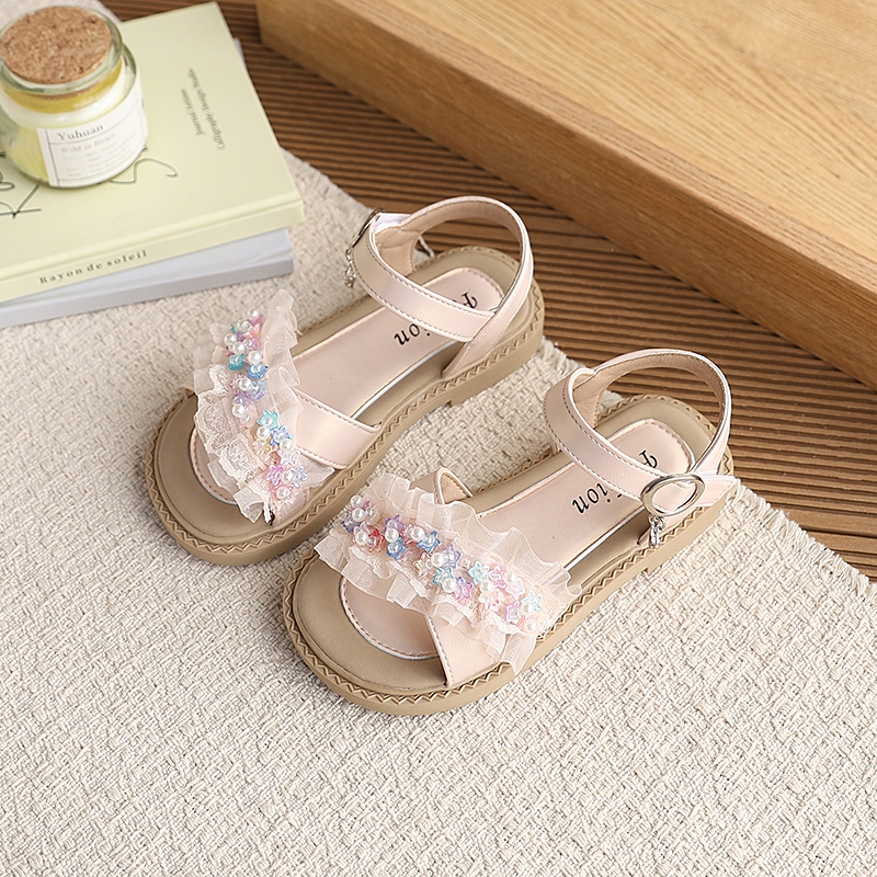 Sandal Bella Neman Bé Gái Mùa Hè 2026 Đính Ngọc Ruffle Xinh Xinh, Siêu Mềm Chống Trơn Trượt