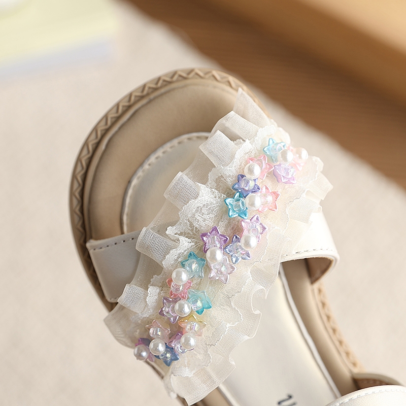 Sandal Bella Neman Bé Gái Mùa Hè 2026 Đính Ngọc Ruffle Xinh Xinh, Siêu Mềm Chống Trơn Trượt