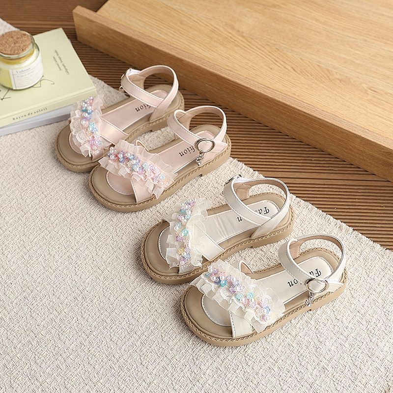Sandal Bella Neman Bé Gái Mùa Hè 2026 Đính Ngọc Ruffle Xinh Xinh, Siêu Mềm Chống Trơn Trượt