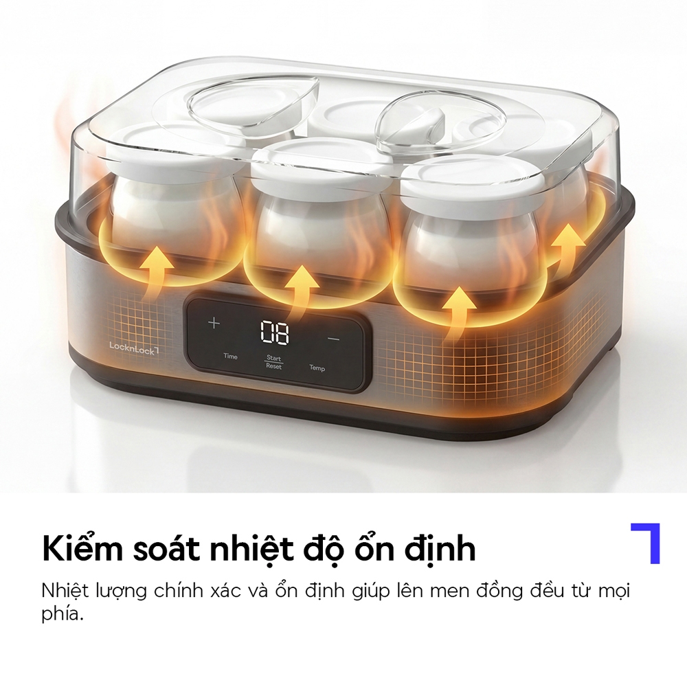 Máy Làm Sữa Chua LocknLock Digital yogurt maker EJY213GRY 1.08L kèm 6 hũ thủy tinh Màu xám - K-MALL