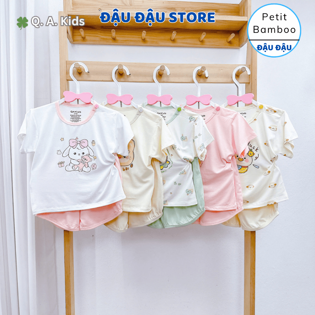 Set 2/3 Bộ cộc tay cài vai vải petit bamboo thời trang size 6-16kg mềm mát dễ thương cho bé gái QA-CL16 Đậu Đậu Store