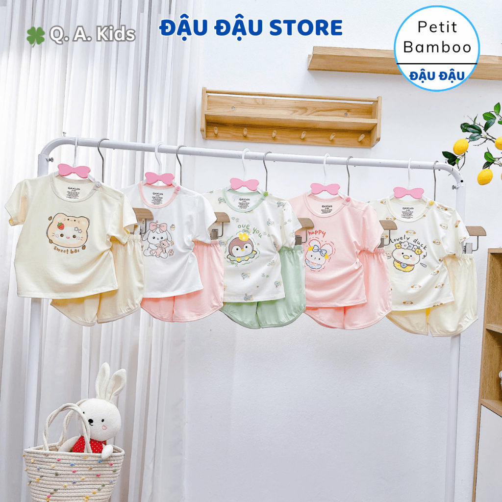 Set 2/3 Bộ cộc tay cài vai vải petit bamboo thời trang size 6-16kg mềm mát dễ thương cho bé gái QA-CL16 Đậu Đậu Store
