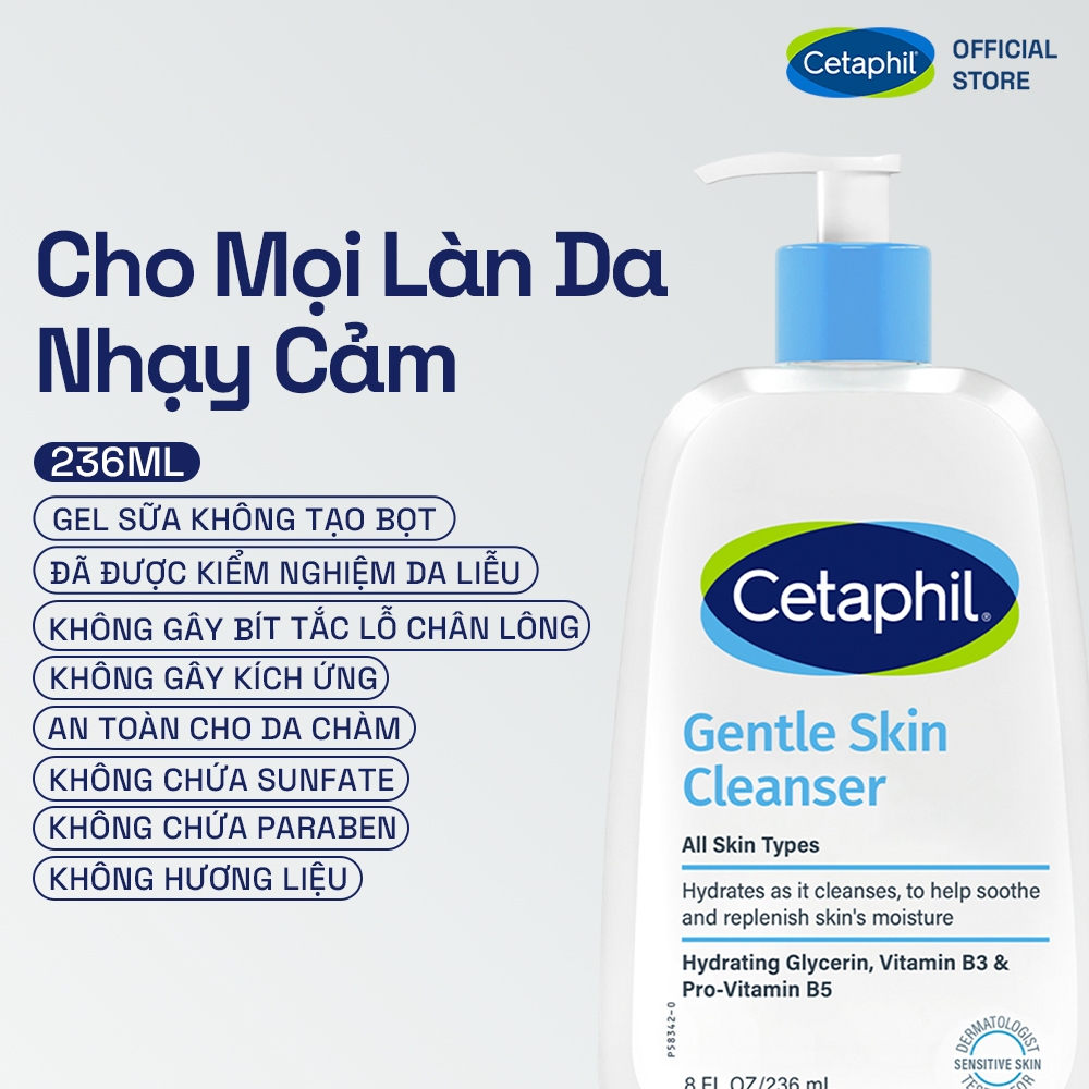 Combo Làm sạch và Dưỡng ẩm cho da thường nhạy cảm Cetaphil Gentle Skin Cleanser 236ml + Cetaphil Moisturizing 50gr