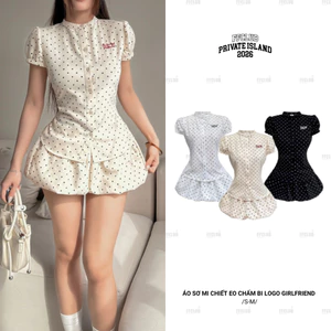 Áo Sơ mi Chiết eo Chấm bi logo GIRLFRIEND FFCLUB