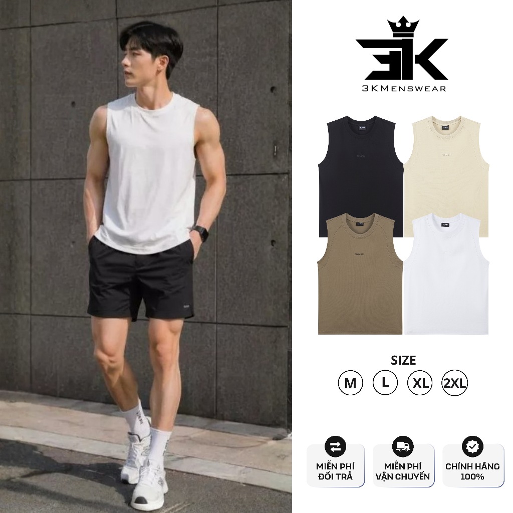 Áo Tanktop, Áo Sát Nách 3KMENSWEAR Chất Liệu Cotton Lạnh Mát Thấm Hút Tốt, Form từ 50 -85kg