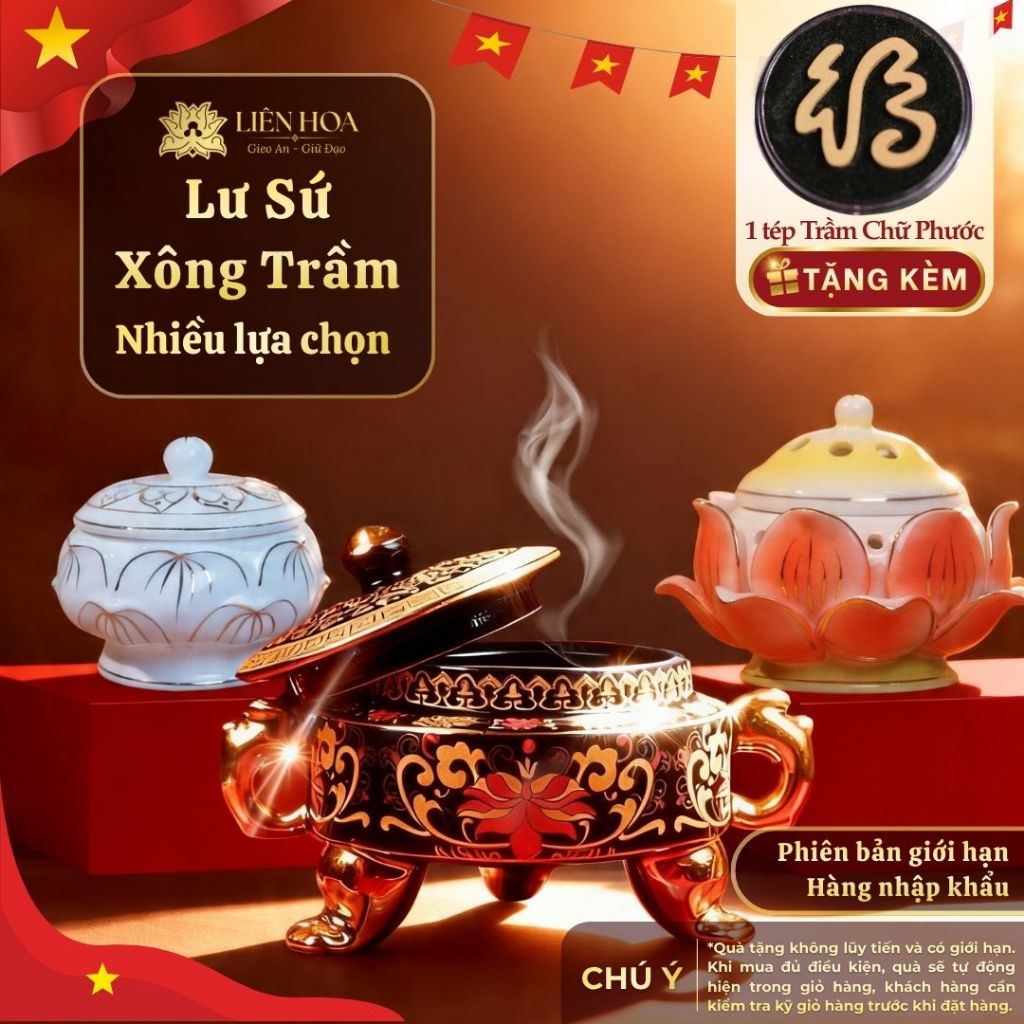 Lư Đốt Trầm Liên Hoa – Lư Xông Trầm Hương, Trang Trí Bàn Thờ, Phụ Kiện Thờ Cúng, Lư Đốt Nhang Trầm
