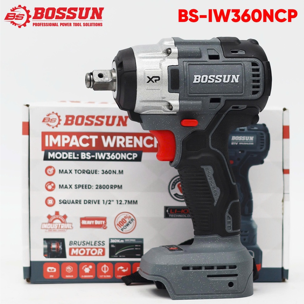 Máy Siết Bulong Pin BOSSUN BS-IW360NCP 21V – Động Cơ Brushless, Lực Siết 360Nm, 3 Cấp Tốc Độ, Kèm 26 Phụ Kiện