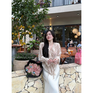 Áo tơ mỏng bèo chấm bi dáng rộng