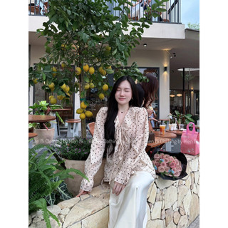 Áo tơ mỏng bèo chấm bi dáng rộng
