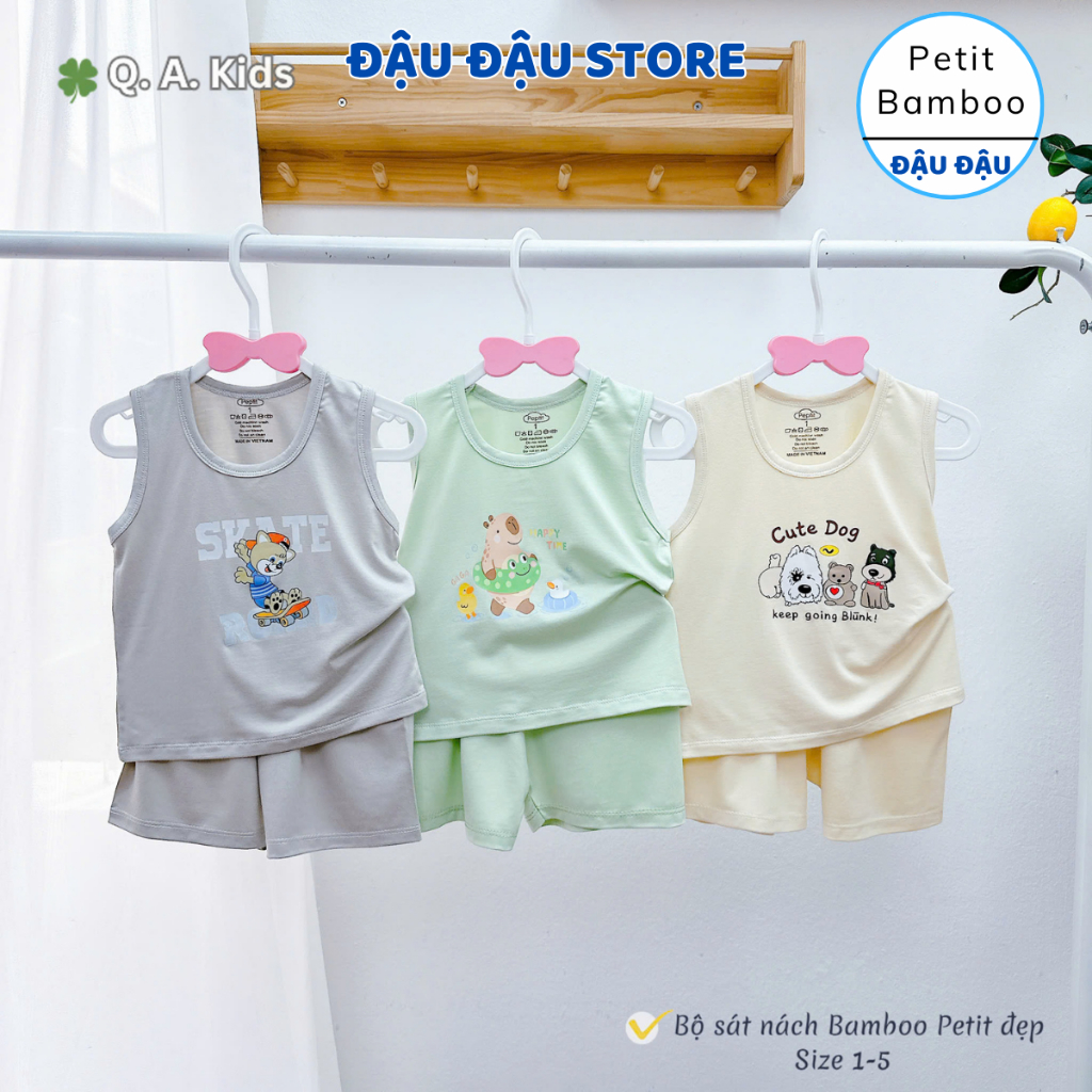Set 2/3 Bộ Quần áo ba lỗ thun petit bamboo in hoạ tiết mềm mịn cho bé trai gái size 6-16kg QA-BL11 Đậu Đậu Store
