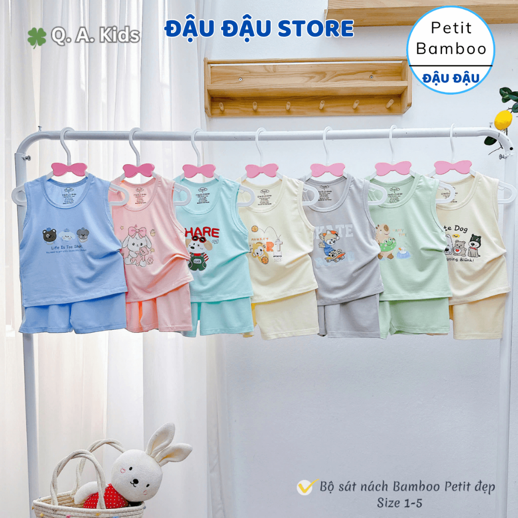 Set 2/3 Bộ Quần áo ba lỗ thun petit bamboo in hoạ tiết mềm mịn cho bé trai gái size 6-16kg QA-BL11 Đậu Đậu Store