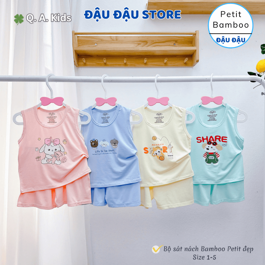 Set 2/3 Bộ Quần áo ba lỗ thun petit bamboo in hoạ tiết mềm mịn cho bé trai gái size 6-16kg QA-BL11 Đậu Đậu Store