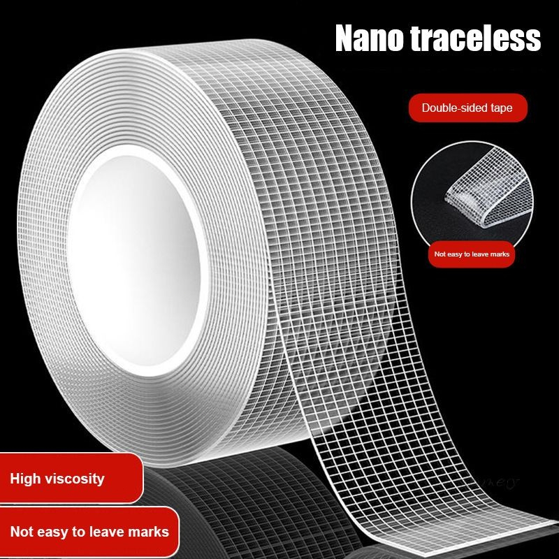🌤️COD🌤️Băng keo hai mặt Nano lưới dày 1 mm, Vật liệu Acrylic Nano, có thể giặt được, tái sử dụng, tự dính