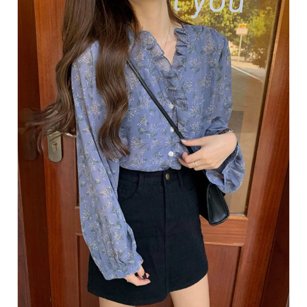 Áo sơ mi voan nữ hoa nhí dài tay - 2 Hand (Size L-XL)