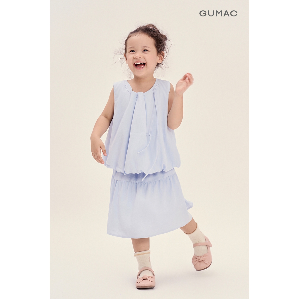 Set Lẻ Áo Kiểu Bé Gái GUMAC Form Bí Không Tay AKG04028 - Chân Váy Bé Gái GUMAC Form A Xòe 2 Tầng Nhún VKG04027