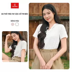 Áo kiểu nữ CARDINA chất liệu thô thêu tay cộc cổ tim bèo 6AKC09