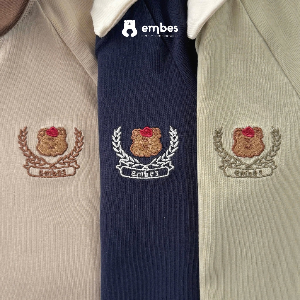 Bộ Cộc Bé Trai Embes, Bộ Polo Cộc Tay Dáng Thể Thao Thêu Hình Chất Cotton Cho Bé Tai Size Từ 8-17Kg