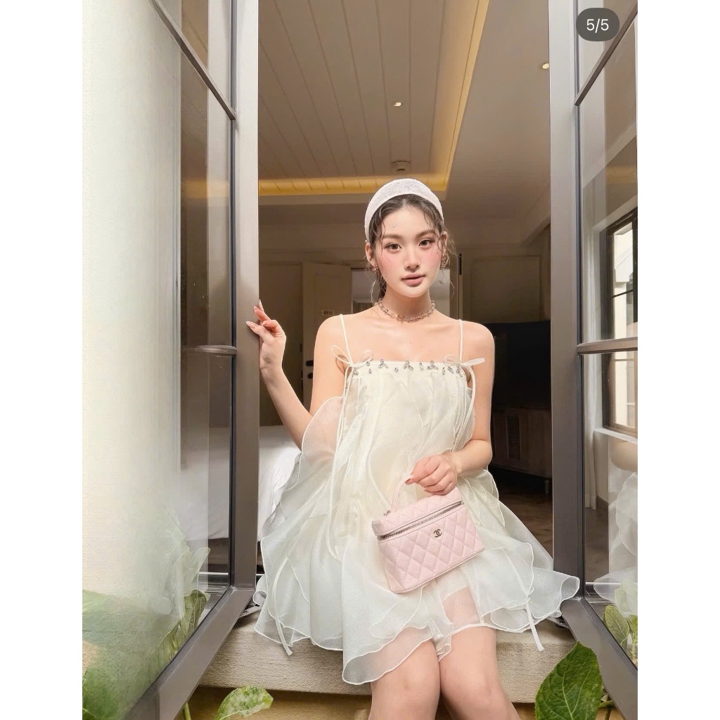 Váy 2 Dây Tơ Bèo Tầng Đính Đá Ngực Dáng Xòe Công Chúa Dự Tiệc Sang Chảnh Nữ - CHAMIE STUDIO