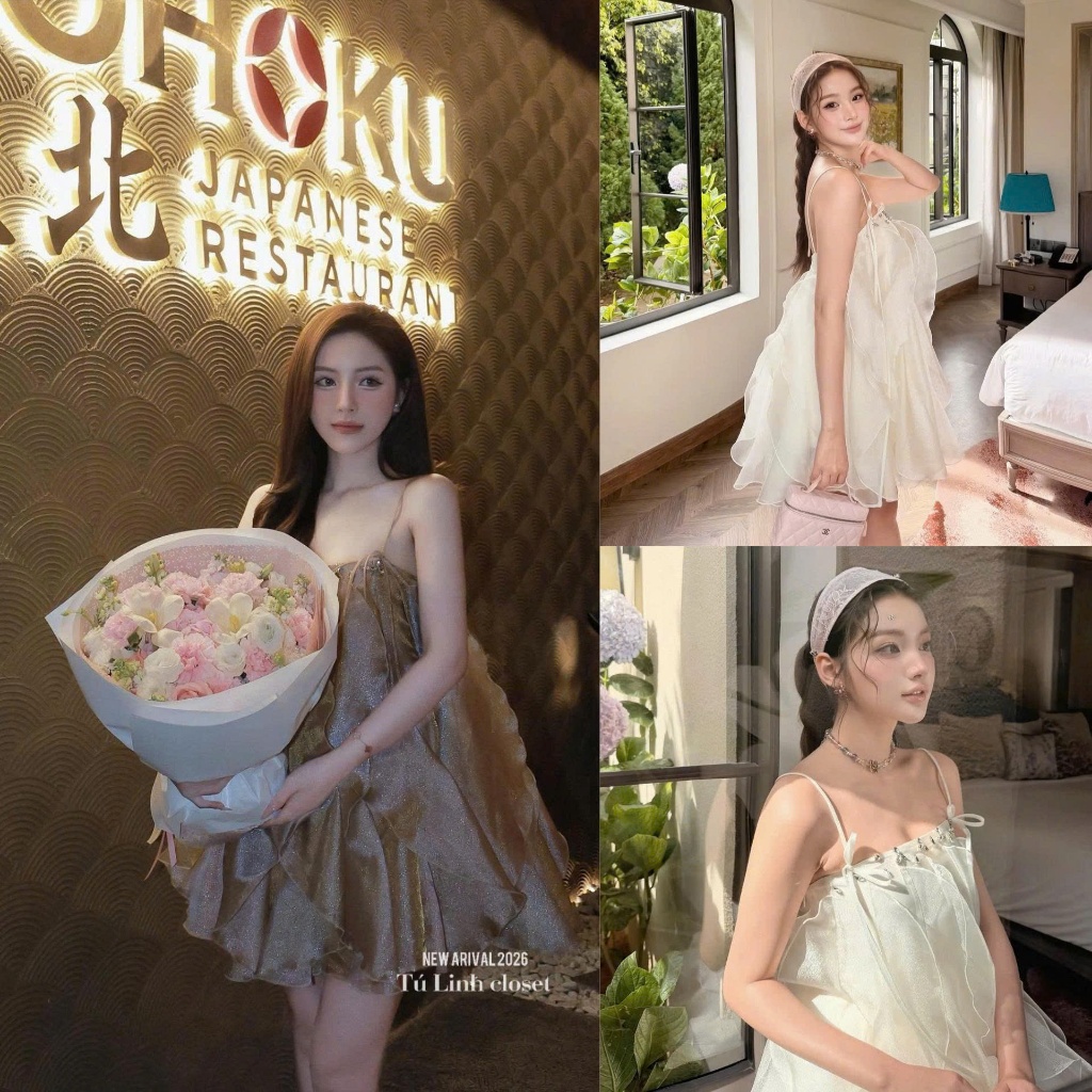Váy 2 Dây Tơ Bèo Tầng Đính Đá Ngực Dáng Xòe Công Chúa Dự Tiệc Sang Chảnh Nữ - CHAMIE STUDIO