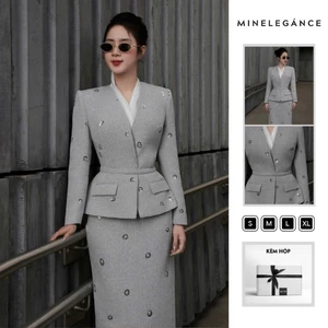 MINELEGÁNCE - SET ÁO VEST CỔ TIM ĐÍNH ĐÁ KÈM ĐAI ÁO THANH LỊCH, SANG TRỌNG - MIN357