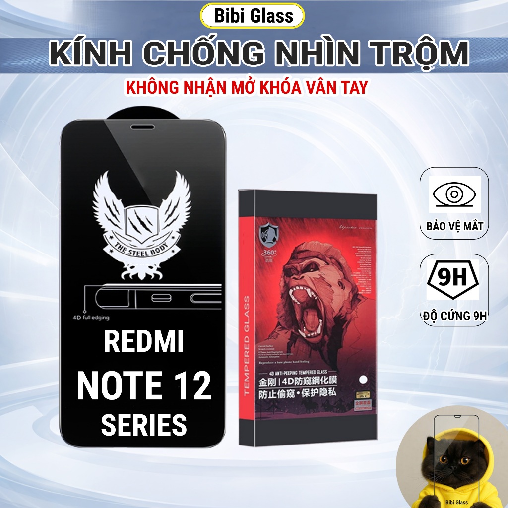 Kính cường lực Redmi Note 12 Pro, Note 12 5G 4G, Note 12R chống nhìn trộm full màn miếng dán bảo vệ màn hình đt