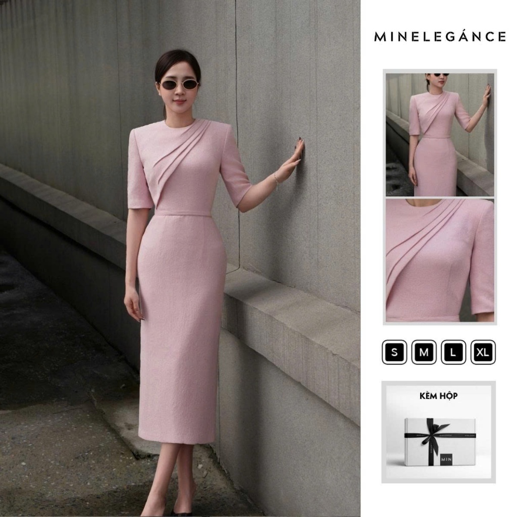 MINELEGÁNCE- SET ĐẦM BONG VAI CỔ TRÒN CÁCH ĐIỆU DÁNG DÀI, SANG TRỌNG, THANH LỊCH - MIN271