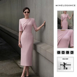 MINELEGÁNCE- SET ĐẦM BONG VAI CỔ TRÒN CÁCH ĐIỆU DÁNG DÀI, SANG TRỌNG, THANH LỊCH - MIN271