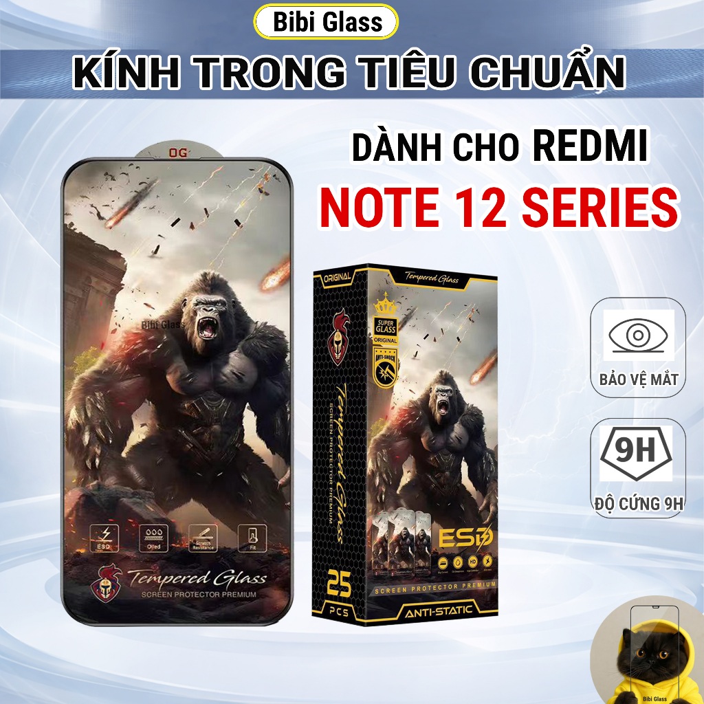 Kính cường lực Redmi Note 12 Pro, Note 12 5G 4G, Note 12R cao cấp full màn trong suốt bảo vệ màn hình điện thoại bibi